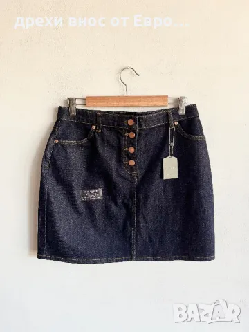 OASIS Тъмно синя къса маркова дънкова пола с копчета, снимка 5 - Поли - 33113463