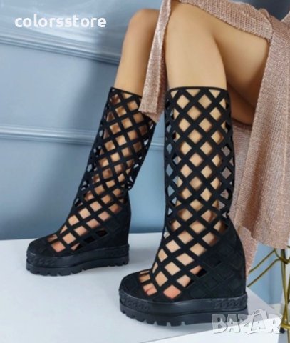 Летни ботуши на платформа - черен велур - BL500, снимка 2 - Дамски ботуши - 41638521