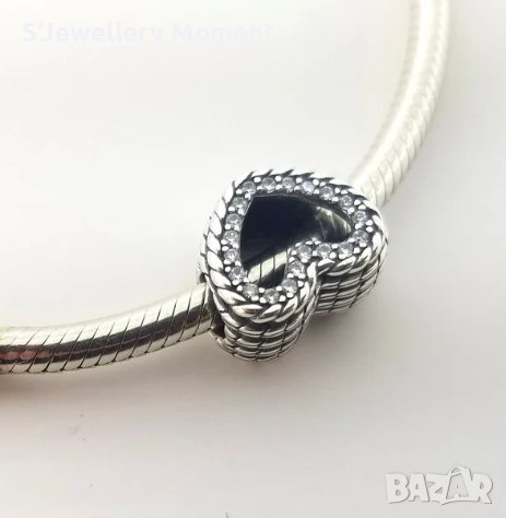 Сребърнен талисман Пандора Pandora Snake Chain Pattern Open Heart, снимка 4 - Гривни - 35082523