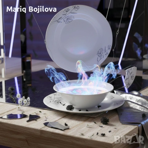 Комплект чинии 24 части с елегантен черен флорален мотив – Изтънченост за всяка трапеза, снимка 7 - Други - 53269540