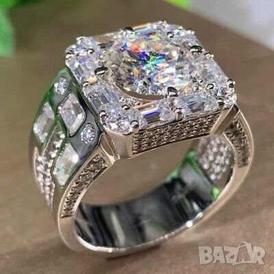 Масивен пръстен с кубични циркони, сребърно покритие