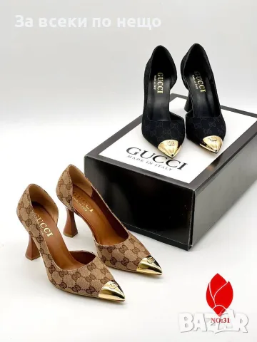 Gucci Дамски Официални Обувки На Ток Със Златист Акцент На Бомбето - 2 Цвята Код SEM-342