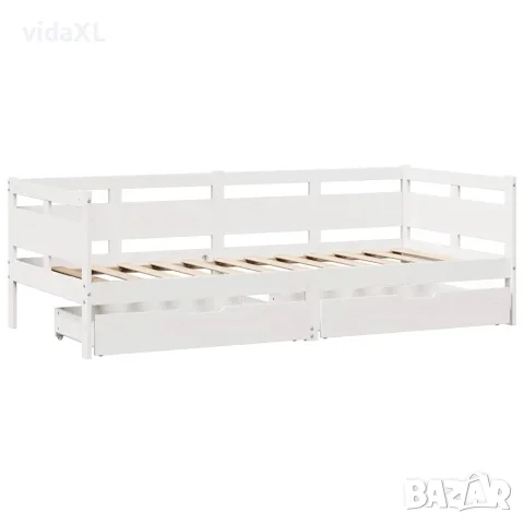 vidaXL Дневно легло с чекмеджета без матрак бял 90x190 см дърво масив, снимка 3 - Спални и легла - 56146958
