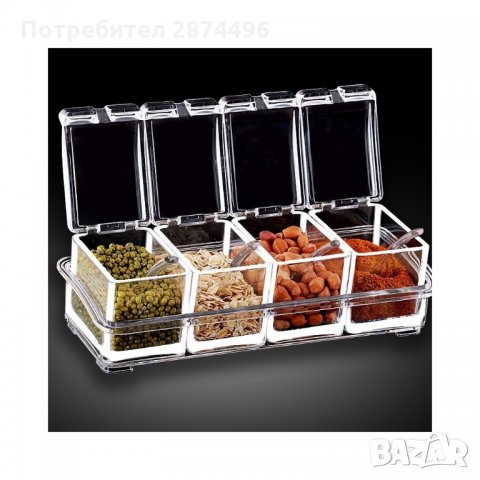 1723 Прозрачни органайзери за подправки за кухня 4 броя с лъжички, снимка 2 - Други - 35737815