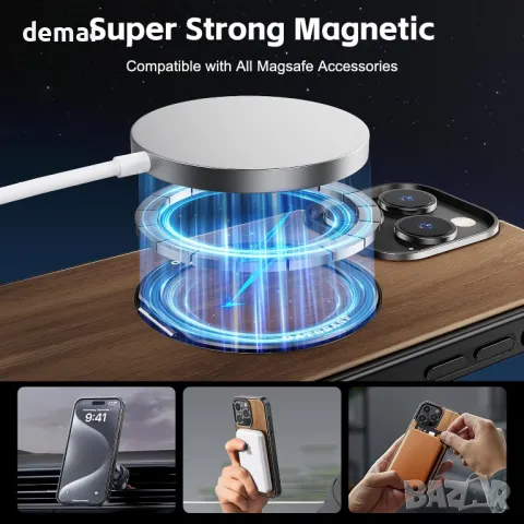 Калъф PANPHEN за IPhone 16 Pro Max 6.9" Магнитен дървен калъф, черен, снимка 6 - Калъфи, кейсове - 49087218