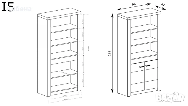 Етажерка INDIANAPOLIS I-5 – Тъмна пепел, снимка 2 - Етажерки - 53872109