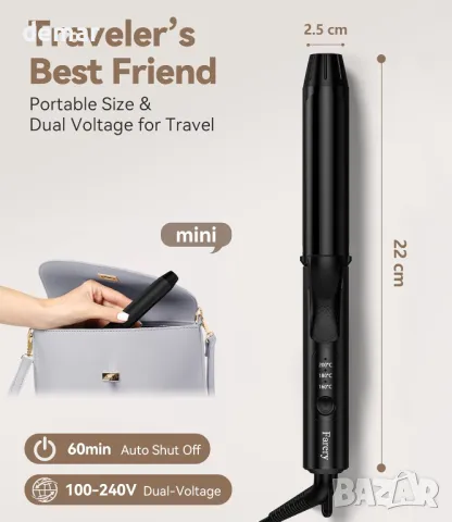 Мини маша за коса с двойно напрежение, 25 мм с 3 регулируеми температури, снимка 2 - Маши за коса - 50021475