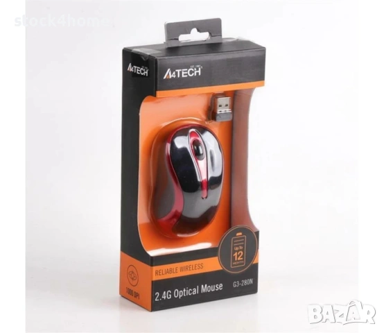 Безжична Мишка Оптична A4tech G3-270N-4 V-Track, USB, Черен/Червен, снимка 4 - Клавиатури и мишки - 53531758