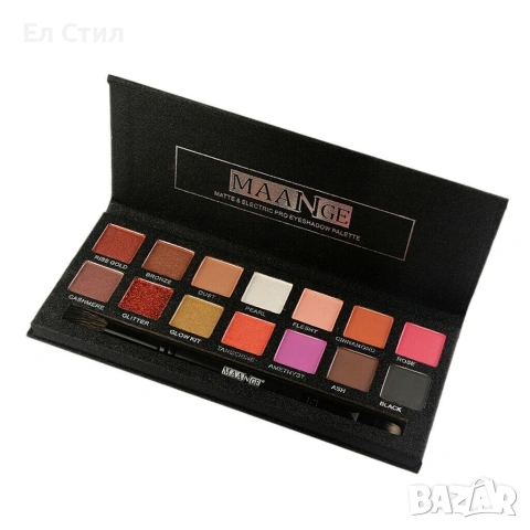 Палитра от 14 дълготрайни водоустойчиви цвята сенки за очи MAANGE HZS118, снимка 12 - Козметика за лице - 53866367