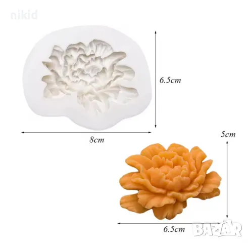 3D Розов Божур цвете силиконов молд форма фондан смола гипс шоколад декор, снимка 3 - Други стоки за дома - 49472999