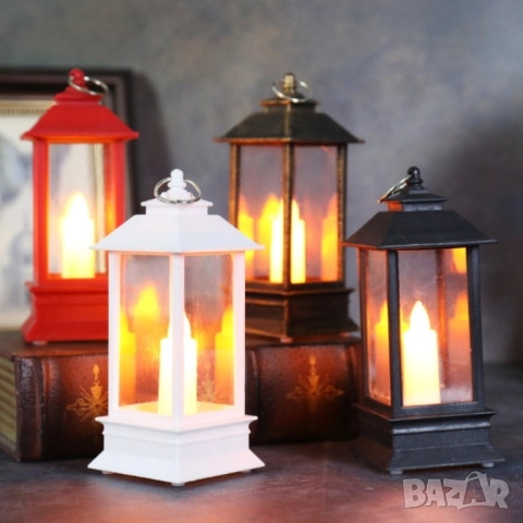 Висяща декоративна лампа тип фенер със свещ на батерии 