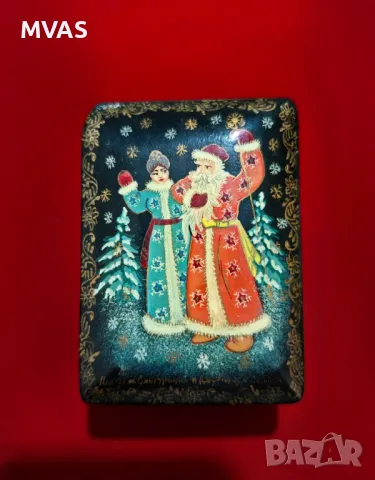Нова ръчно рисувана руска лакирана кутийка  Коледна приказка, снимка 8 - Коледни подаръци - 48234269