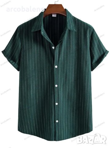 Ежедневна мъжка модна риза с къс ръкав на райе, 5цвята , снимка 2 - Ризи - 40847752