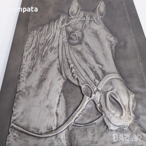 Стара Немаска белереф картина дърво метал Конска глава , снимка 2 - Картини - 52619819