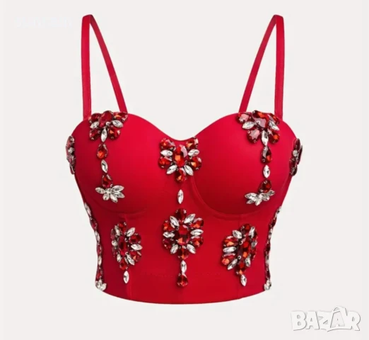 червено бюстие с камъни