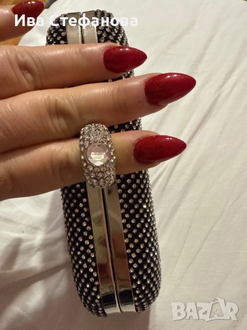 Нова парти коктейлна официална малка бална чанта сиви блестящи камъни с пръстен , снимка 3 - Чанти - 52516662