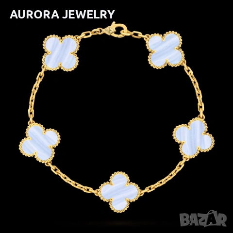 Van Cleef & Arpels VCA 5 Motifs Gold Chalcedony Vintage Alhambra Дамска Гривна, снимка 2 - Гривни - 53492081