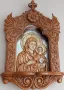 Дърворезба-домашен иконостас с резбована икона "Богородица с младенеца", снимка 1