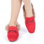 Разпродажба Червени мокасини с естествен пух, снимка 1 - Дамски ежедневни обувки - 34525056