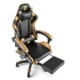 Черен геймърски стол с златисти акценти и разтегляема поставка за крака – луксозен комфорт без компр, снимка 5