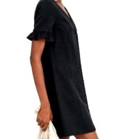 Нова - 55% къса черна рокля Zara на копчета с волани S размер , снимка 3 - Рокли - 40551667
