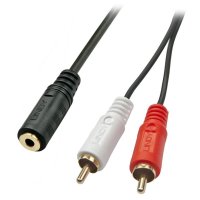 Кабел преходен за аудио, STEREO, 3,5mm JACK(ж), 2xRCA(м), черен, 0,2m, снимка 1 - Други - 42337831