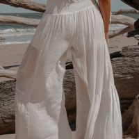 Дамски панталон в бяло, с висока талия и широки крачоли, снимка 13 - Панталони - 44597583