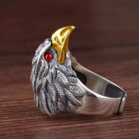 Масивен сребърен пръстен орел с рубини, снимка 4 - Пръстени - 34818852