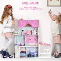 Детска дървена къща за кукли Homcom внос от Германия, снимка 3 - Кукли - 41145027