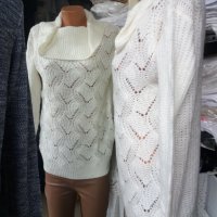 ИЗКЛЮЧИТЕЛНО КРАСИВА бяла блуза едро плетиво с широка яка, снимка 3 - Блузи с дълъг ръкав и пуловери - 39390791