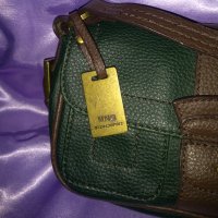 MING Тъмно зелена кожена чанта с кафяво, снимка 4 - Чанти - 34620765