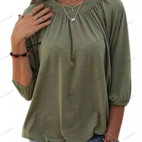 Едноцветна свободна дамска тениска с кръгло деколте и 3/4 ръкави, 8цвята , снимка 5 - Тениски - 44527835