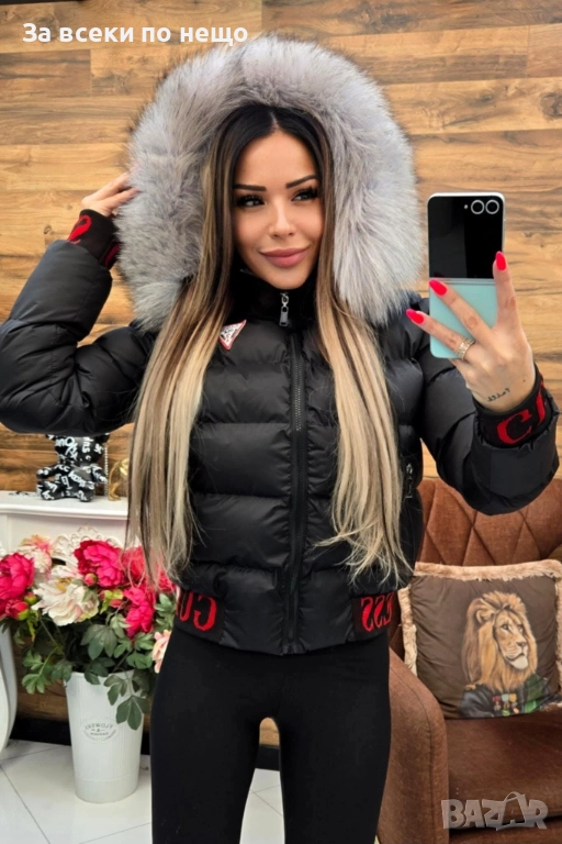 Guess Дамско Черно Зимно Яке С Естествен Пух На Качулката Гес Код W.S.O.29, снимка 1