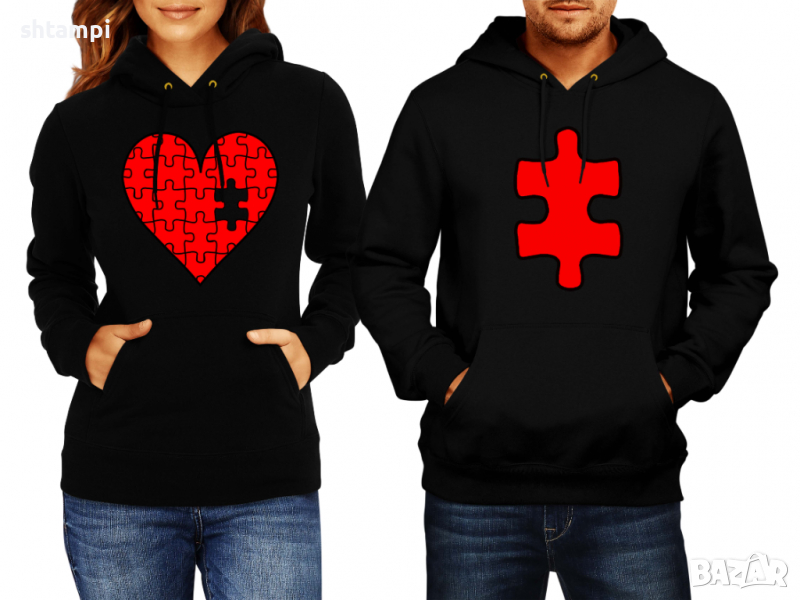 Суитчър/Суитшърт за двойки Heart Missing Piece Puzzle,Влюбени,Любов,Двойка Подарък,Любов,Влюбен,, снимка 1