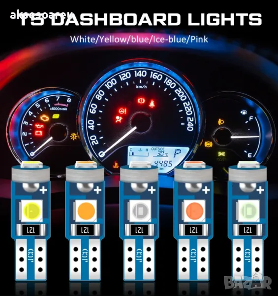 Нови 10 бр. малки габаритни крушки за осветление на арматурно табло T5 3SMD LED супер ярък 3030 LED , снимка 1