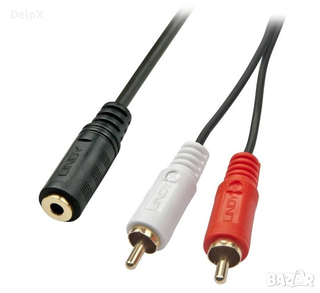 Кабел преходен за аудио, STEREO, 3,5mm JACK(ж), 2xRCA(м), черен, 0,2m, снимка 1