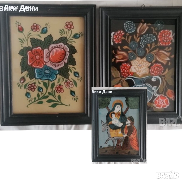 стъклописи дървена рамка 1980, снимка 1