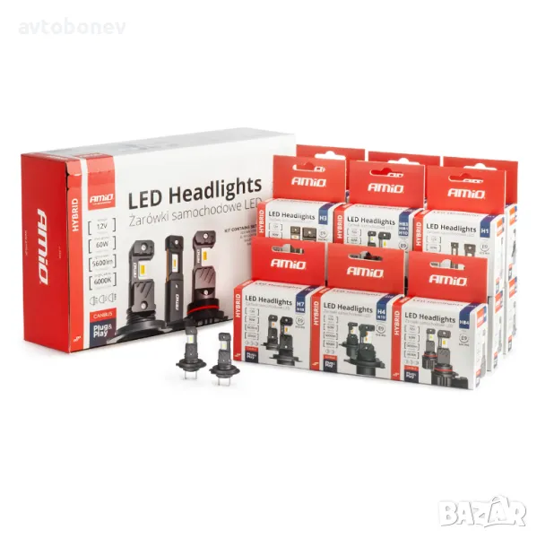LED крушки AMIO Hybrid H1/H3/H4/H7/H8/H9/H11/HB3/HB4/HIR2-12V-6000K, снимка 1