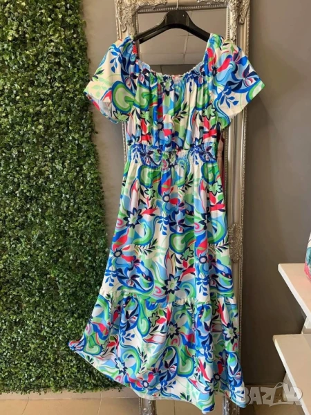 дълга флорална рокля с паднали рамене , снимка 1