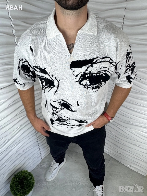 Мъжка блуза от плетиво с къс ръкав в сив цвят, снимка 1