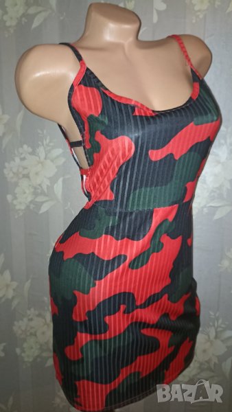 Секси рокля със странични отвори червен камуфлаж М, Л, снимка 1