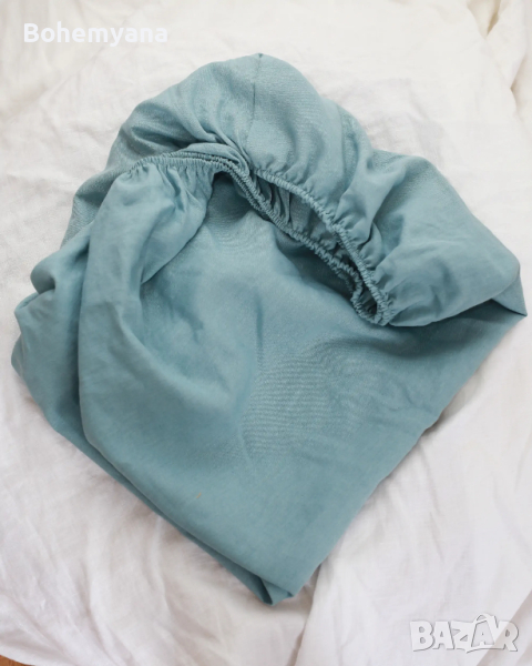 Babyly ленен чаршаф с ластик 70 х 140 см – син, снимка 1