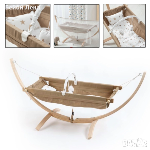  Луксозен бебешки хамак от естествена букова дървесина с матрак и възглавница , снимка 1