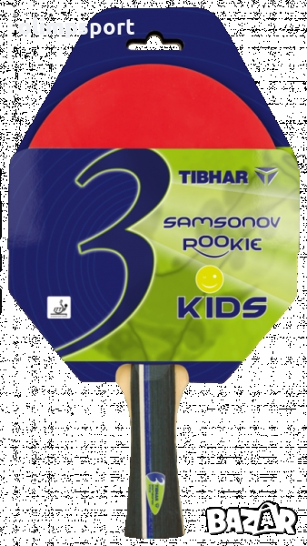 хилка за тенис  на маса нова tibhar  ROOKIE SAMSONOV KIDS   черна,червена гладки гуми 1,5мм play   i, снимка 1