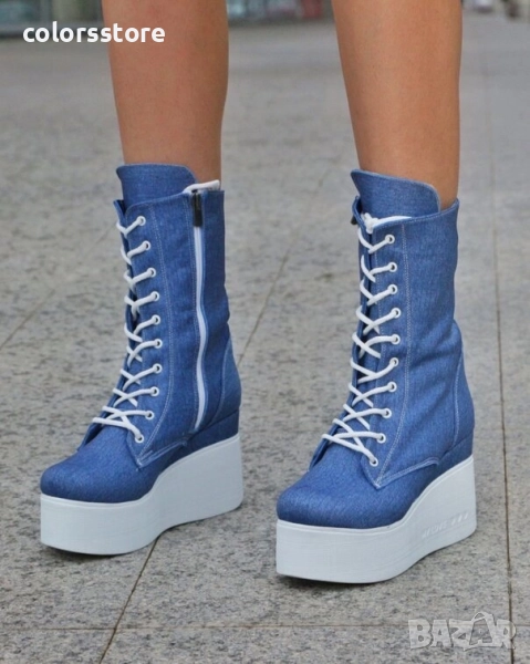 Боти на платформа - деним с бяло ходило - VP1 , снимка 1