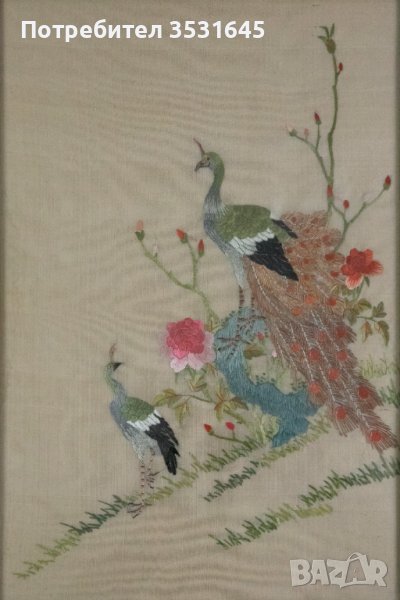 Китайска копринена бродерия от средата на века с размери - 44 х 31 см., снимка 1