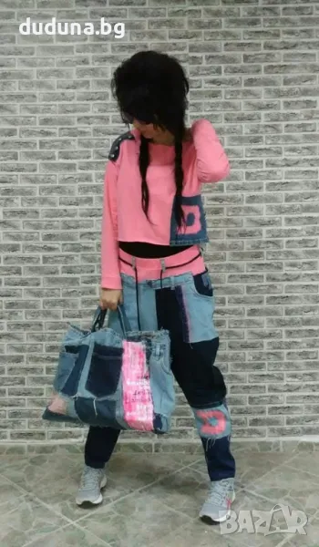 Страхотен дамски костюм, дънки и блуза с деним! , снимка 1