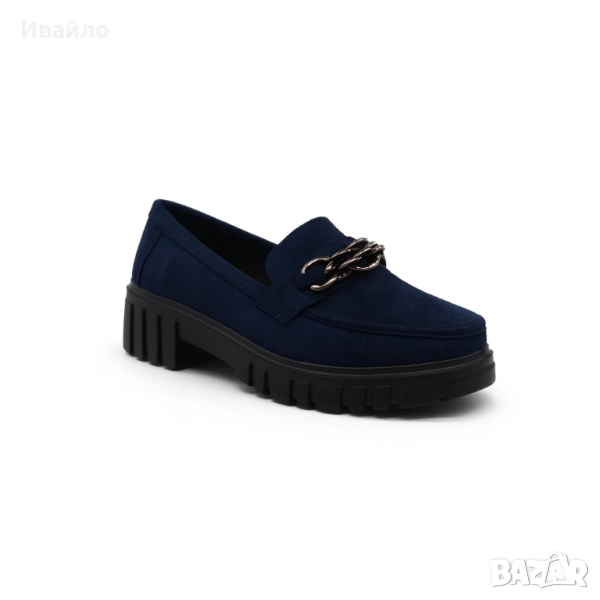 Дамски мокасини от еко велур в тъмносиньо, снимка 1