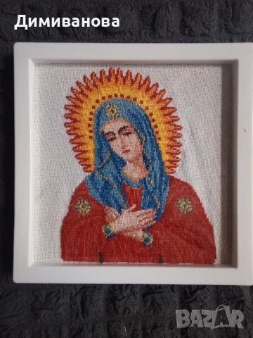 Гоблен Сияйна Богородица в рамка, снимка 3 - Гоблени - 48878308