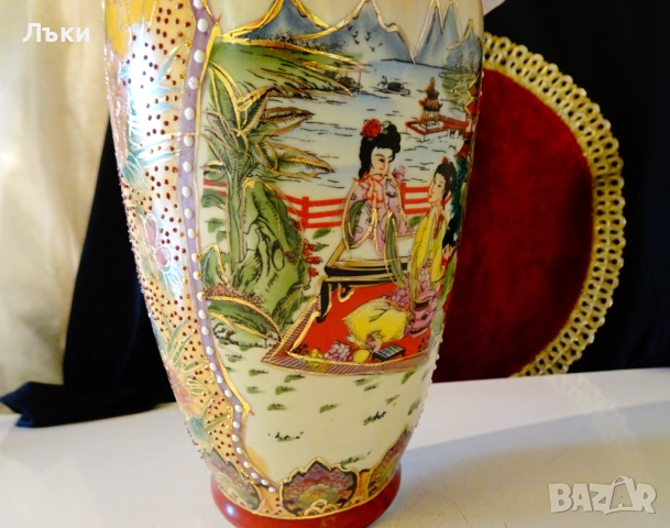Японски свещник,японски порцелан Сацума и чиста мед. , снимка 4 - Антикварни и старинни предмети - 52506461